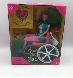 1996 Mattel Share a Smile Becky Doll Wheelchair Barbie Friend NIB 15761